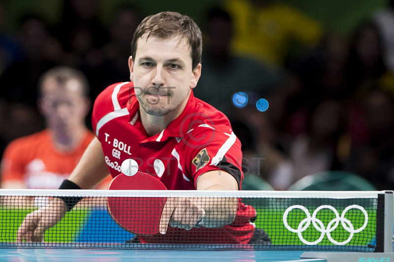 BRA, Olympia 2016 Rio, Tischtennis, Team Viertelfinale Oestereich vs Deutschland Gardos Robert (AUT)  vs. Boll Timo (GER) 