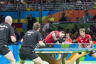 BRA, Olympia 2016 Rio, Tischtennis, Team Viertelfinale Oestereich vs Deutschland Doppel Gardos Robert (AUT) und Habesohn Daniel (AUT) vs. Boll Timo (GER) und Steger Bastian (GER) 