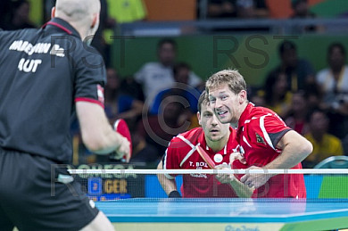 BRA, Olympia 2016 Rio, Tischtennis, Team Viertelfinale Oestereich vs Deutschland Doppel Gardos Robert (AUT) und Habesohn Daniel (AUT) vs. Boll Timo (GER) und Steger Bastian (GER) 