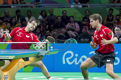 BRA, Olympia 2016 Rio, Tischtennis, Team Viertelfinale Oestereich vs Deutschland Doppel Gardos Robert (AUT) und Habesohn Daniel (AUT) vs. Boll Timo (GER) und Steger Bastian (GER) 